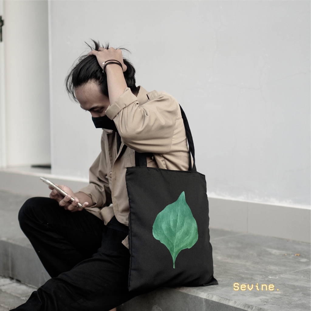 Sevine Totebag Tas Wanita Tote bag Resleting Laptop Tropical Leaf Black Series - TRP8