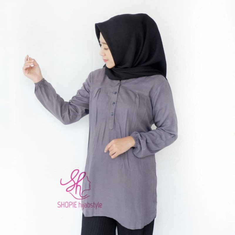 Blus Polos Abu Tua - Blouse Polos Rayon -Deep Grey - Fathin Basic - Blus Adem - SHOPIE Hijabstyle-2