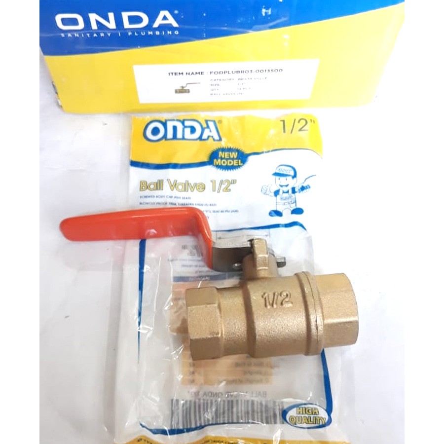 Ball Valve Bal Bol Boll Brass Stop Kran Keran Kuningan 1/2 INC ONDA BALL-VALVE-1P2