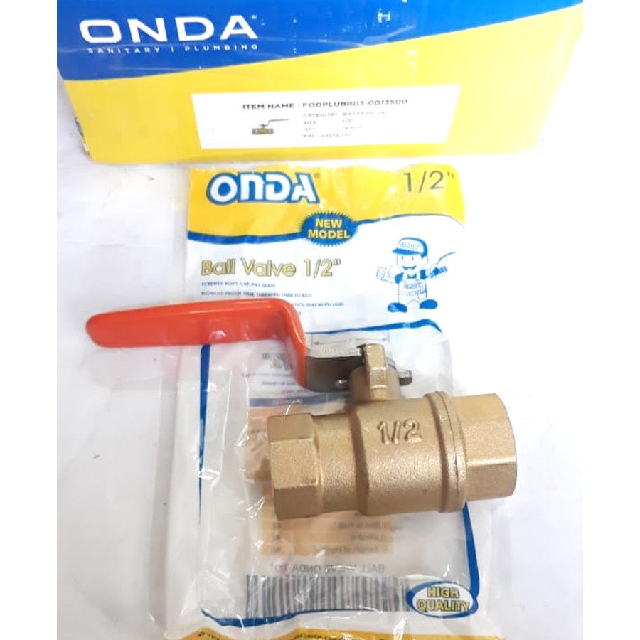 Ball Valve Bal Bol Boll Brass Stop Kran Keran Kuningan 1/2 INC ONDA BALL-VALVE-1P2