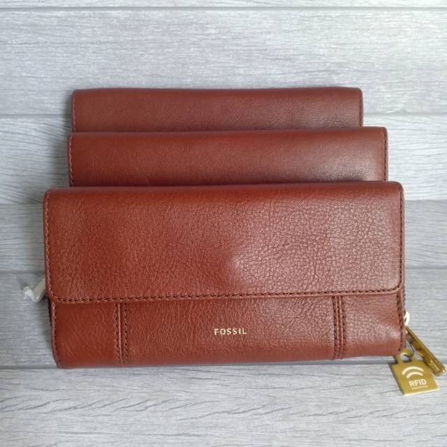 Dompet kulit  wanita Fossil  jori flap med brown Shopee 