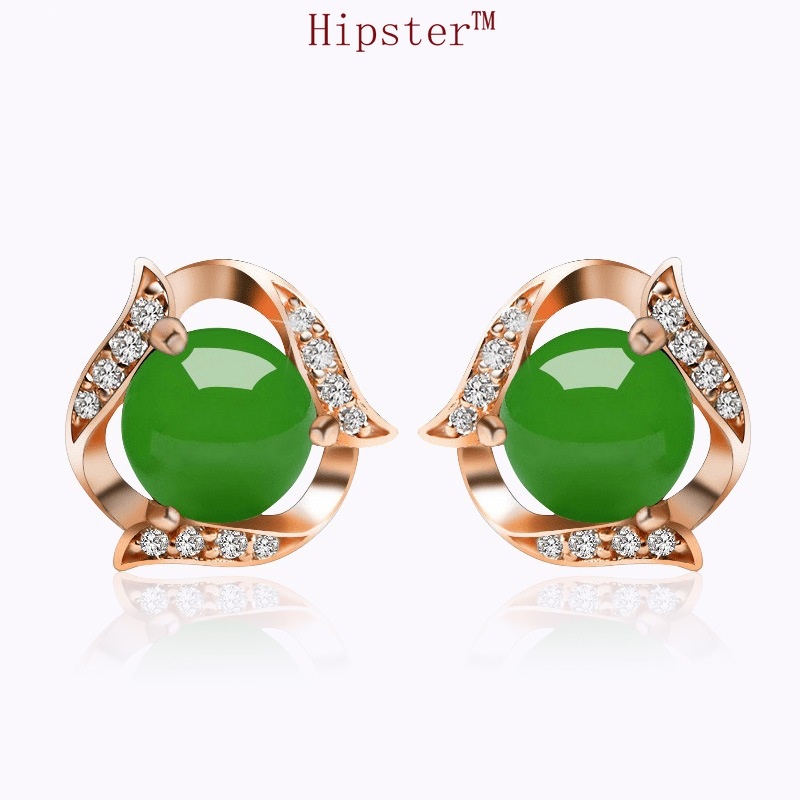 Elegant and Ethnic Style Fashion Diamond Green Agate Earrings