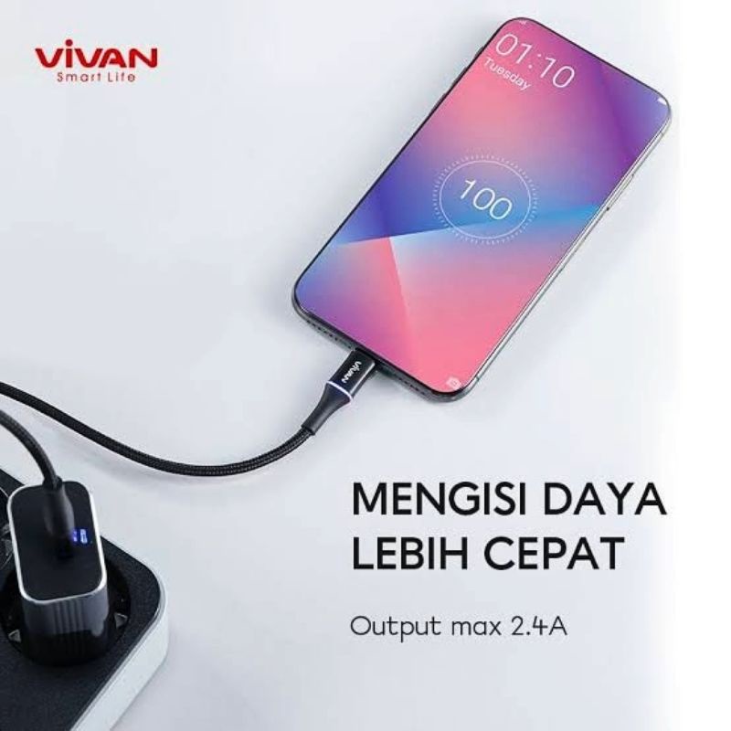 (VIVAN VD-M) Kabel Data Vivan Micro Usb &amp; Type C Quick Charge 2.4A Led Light Smart Protection Cable