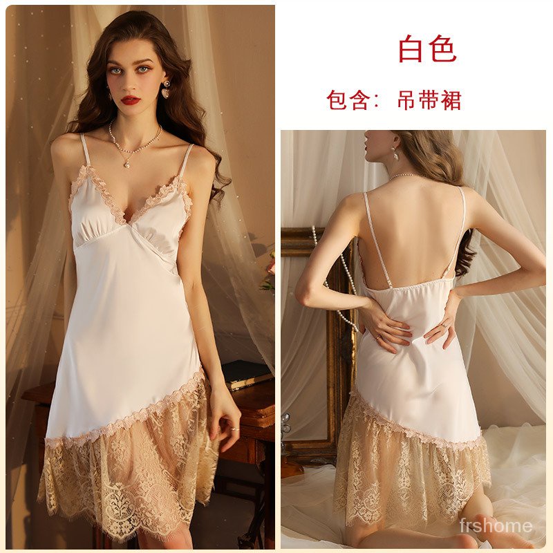 Musim Gugur dan Musim Dingin Piyama Gadis Nyaman Pakaian Dalam Satin Renda Suspender Rok Piyama Wani