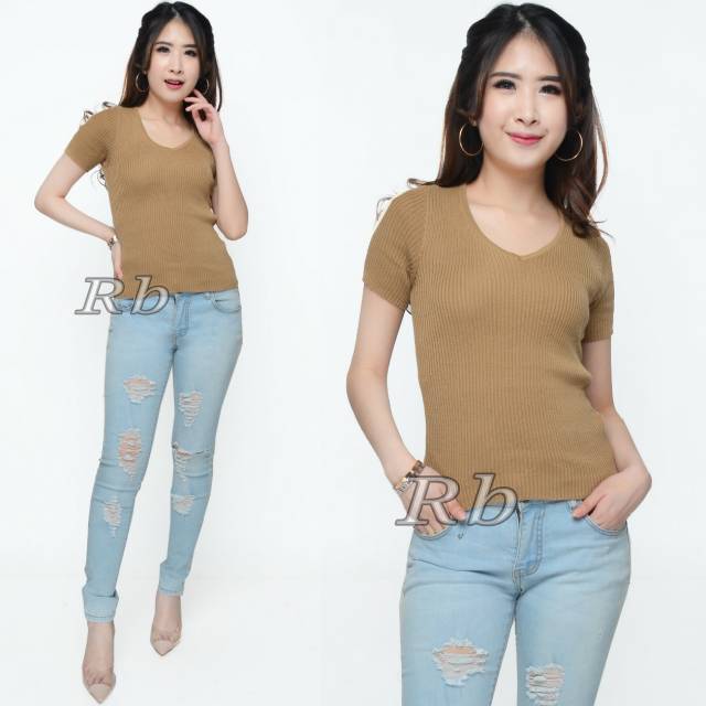 Atasan rajut wanita / Vneck rajut lengan pendek dan panjang