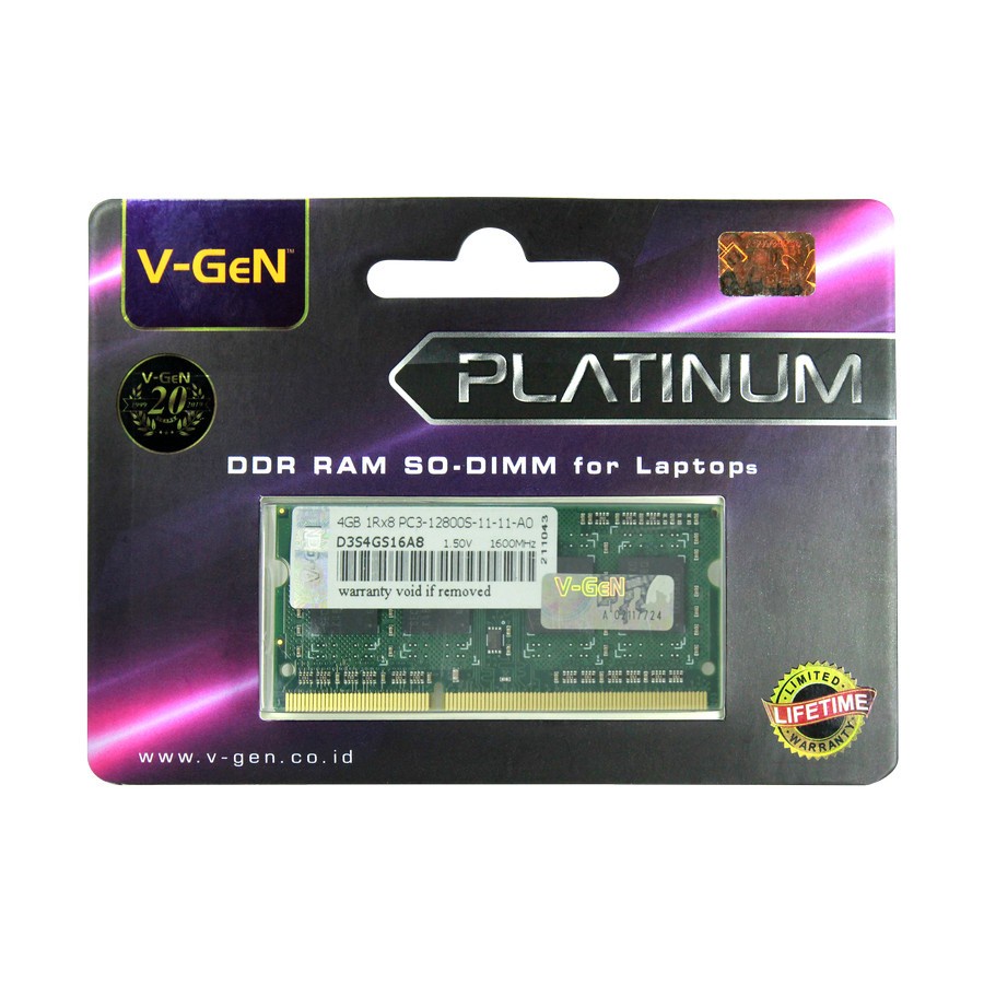 Ram Laptop VGeN Ddr3 4gb pc12800 1600Mhz V-GeN Sodimm Platinum DDR3L