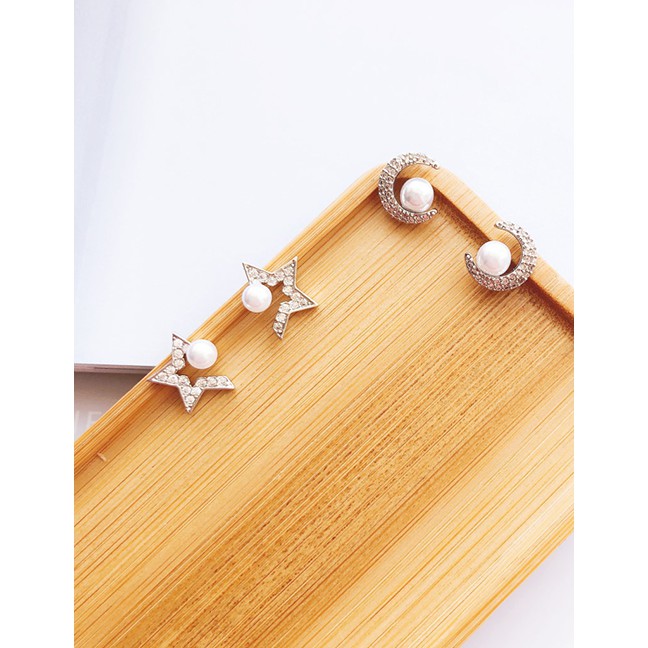 LRC Anting Tusuk Fashion Earrings Diamond Star Pearl Sterling Silver Earrings F5030X