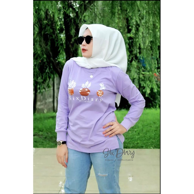 Kaos Wanita Atasan Wanita Kaos Lengan Panjang Wanita Six Diary WARNA LILAC,Motif JAMUR // SIX DIARY/