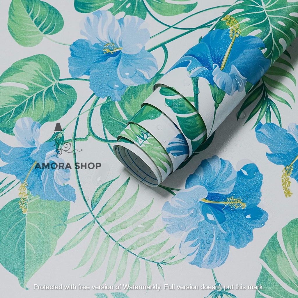 Wallpaper Stiker Dinding Monstera Biru Daun Hijau 9m s/d 10m x 45cm