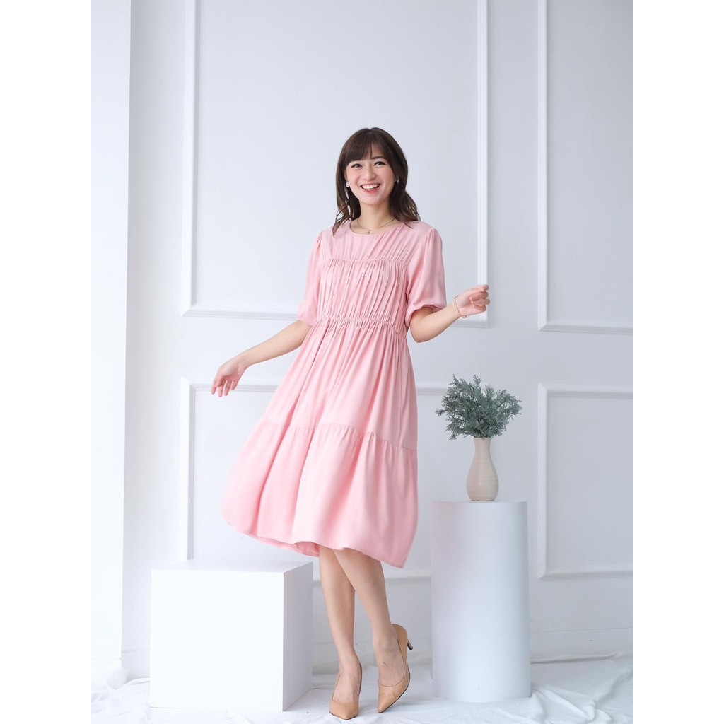 Dress Casual Terusan Wanita Dewasa Polos Colorful Lengan Pendek Rayon Twill SERENITY DRESS