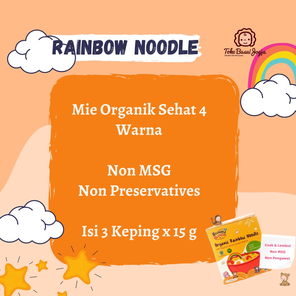 Bumbu Bunda by Elia Organic Rainbow Noodle Mie Organik Sehat Empat Warna Non MSG Mpasi Bayi Anak Mi Sup Mie