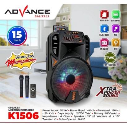 Advance Speaker Meeting Portable 15&quot; Free 2 Mic Wireless K1506 BT USB