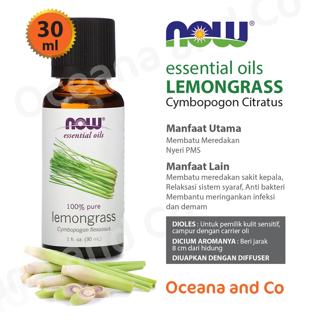 Now Foods Food Essential Oils Lemongrass Oil (30 ml ) / Minyak Sereh