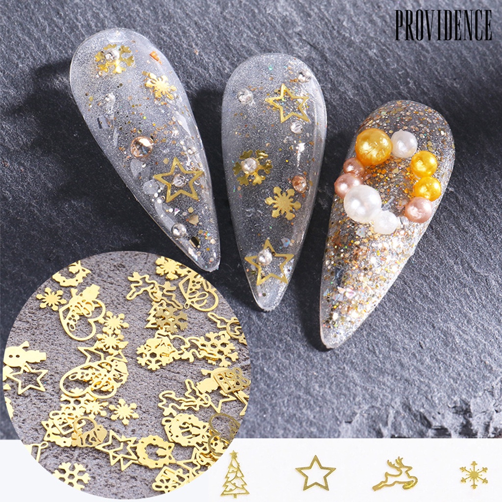 Providence 1 Box Nail Decor Mixed Elk Snowman Snowflake DIY Design Gold Color Metal Nail Art Studs Set for Nail Design