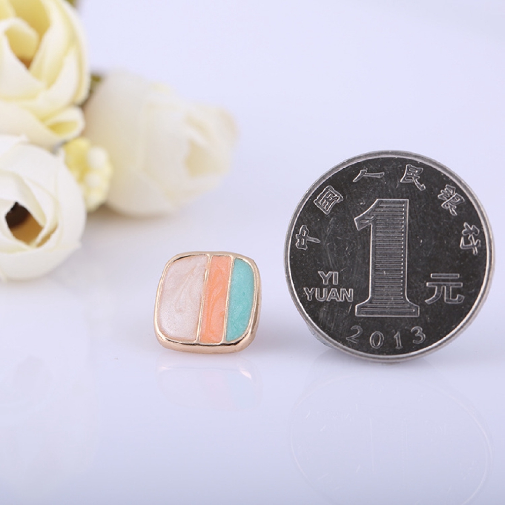 Anting Klip Enamel Bentuk Kotak Warna-Warni Untuk Wanita