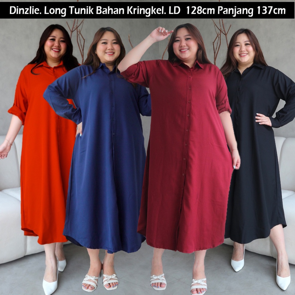 GAMIS LONGDRESS KEMEJA PANJANG LONG TUNIK TUNIC UKURAN JUMBO XXXL MOTIF POLOS BAHAN KRINKLE KRINGKLE