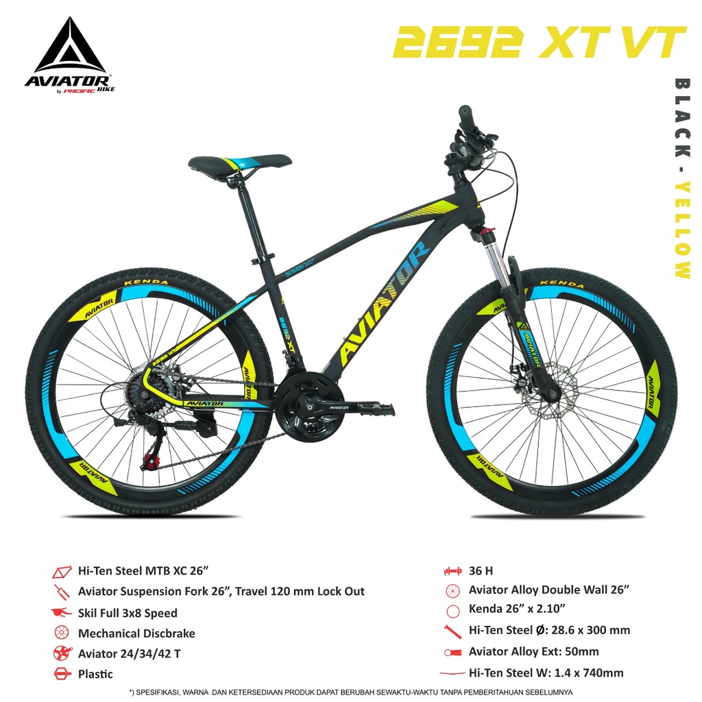 Sepedah Sepeda Gunung Mtb 27,5 Inch Aviator 2690 2692 XT VT Terbaru