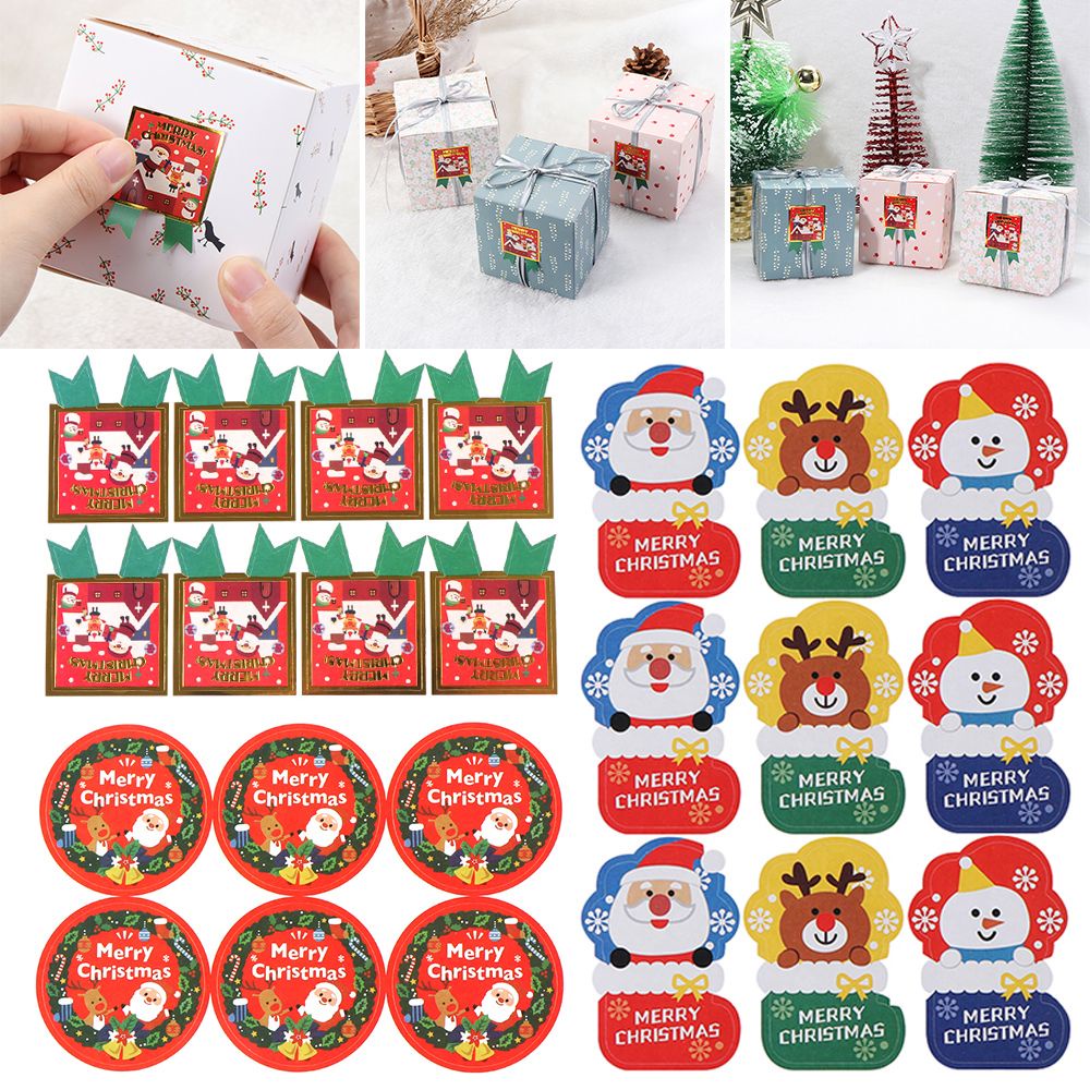 Wonderful Stiker Label Segel Kemasan Biskuit / Hadiah Motif Santa Claus Untuk Dekorasi Pesta Natal Diy