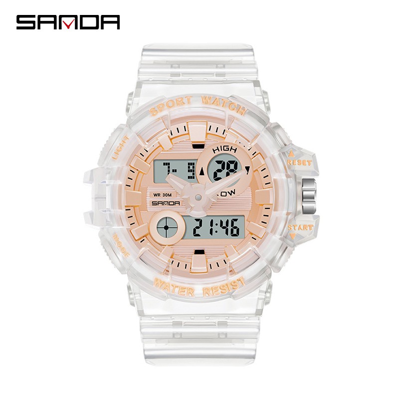 SANDA 3100 Jam Tangan Wanita Pria Digital Analog Dual Time Tali Rubber Anti air WATCHKITE WKOS