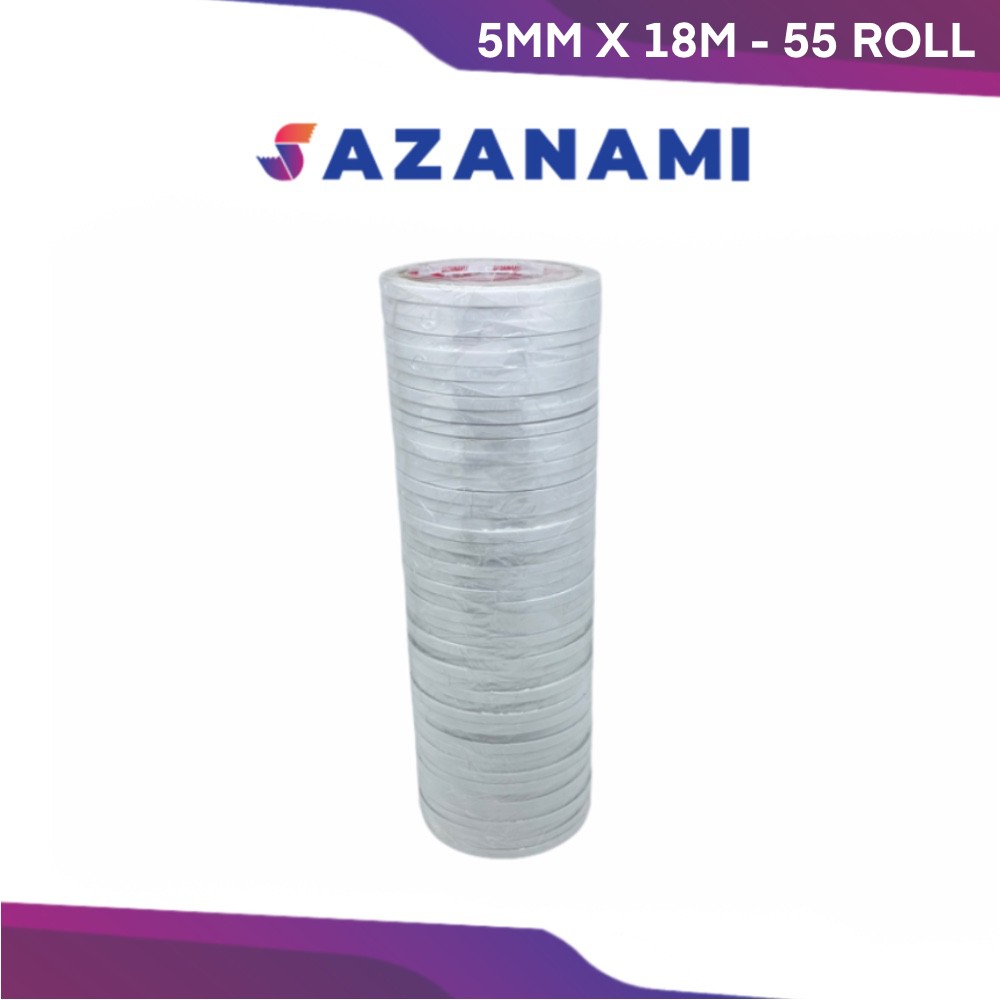 

gk DOUBLE TAPE 5MM x 18 METER DOUBLETAPE KERTAS PUTIH SAZANAMI ISI 55ROLL