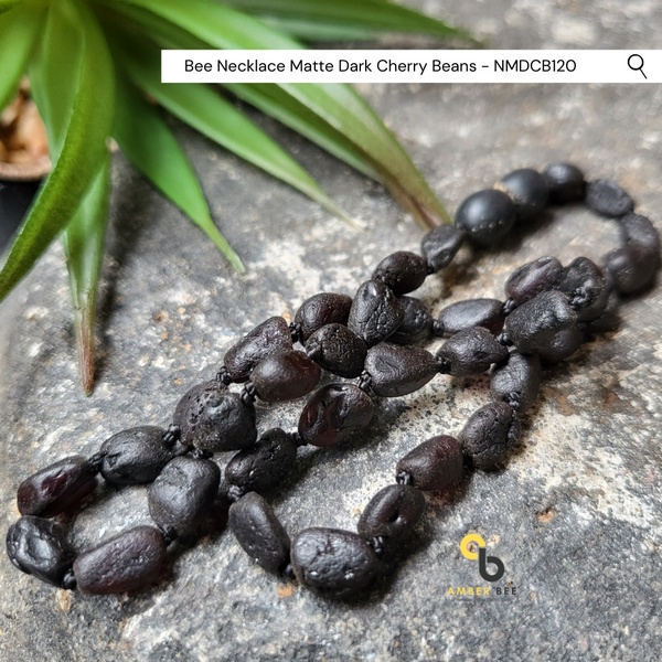 Kalung Amber Anak Premium Matte Dark Cherry Beans NMDCB120 By Amber Bee