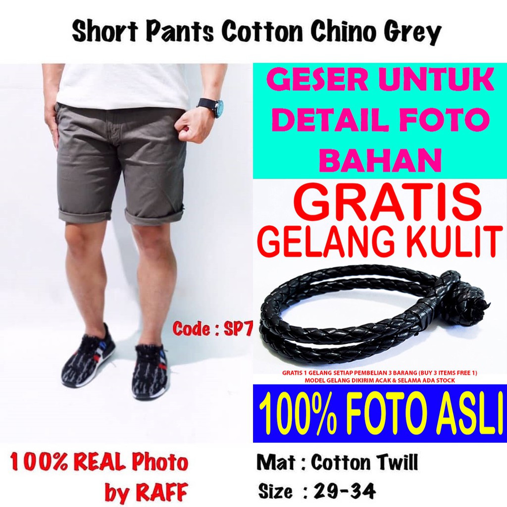 Celana Pendek Kain Chino Canvas Abu ROYALVIP PRIA COWOK BAGUS MURAH PREMIUM IMPORT PROMO GRATIS