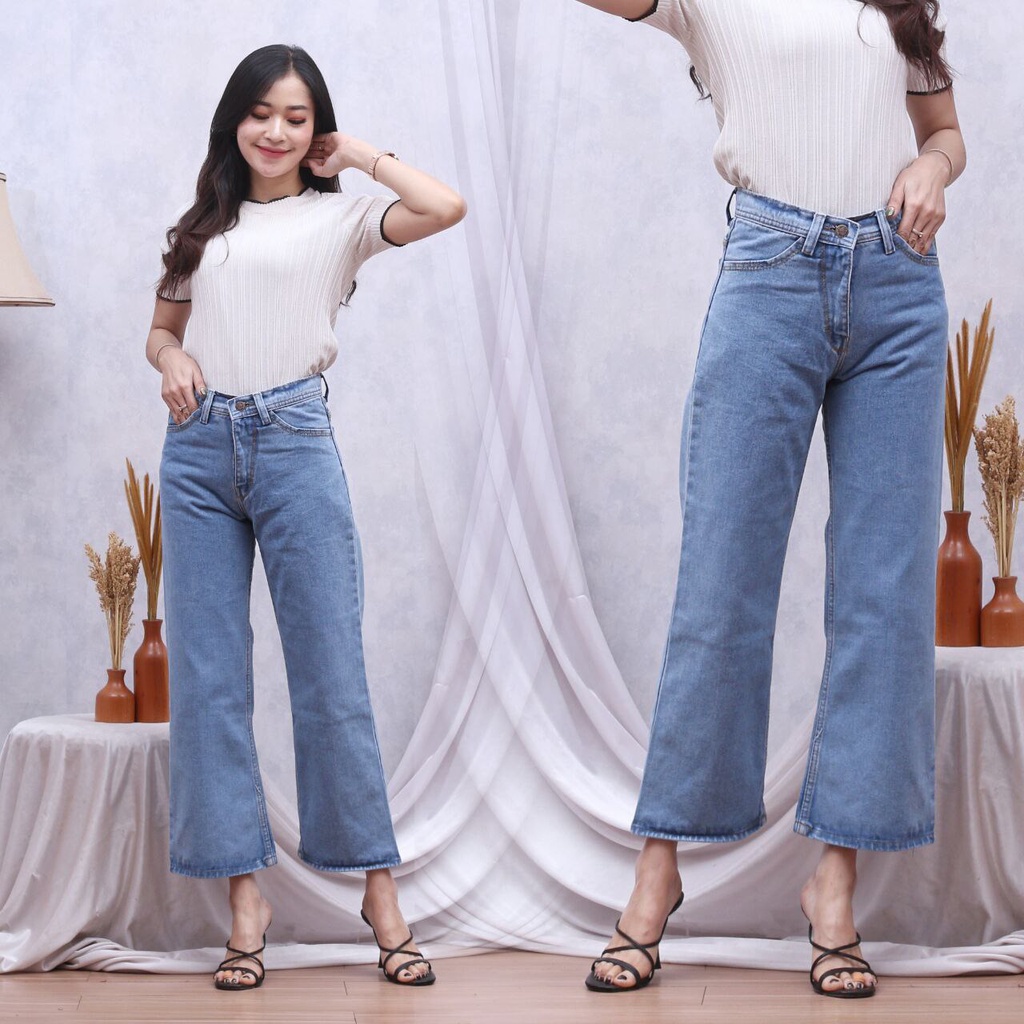 PROMO CELANA BOYFRIEND JEANS WANITA / Highwaist Panjang ESROCTE P03 Navy Biru Muda/ /BF POLOS