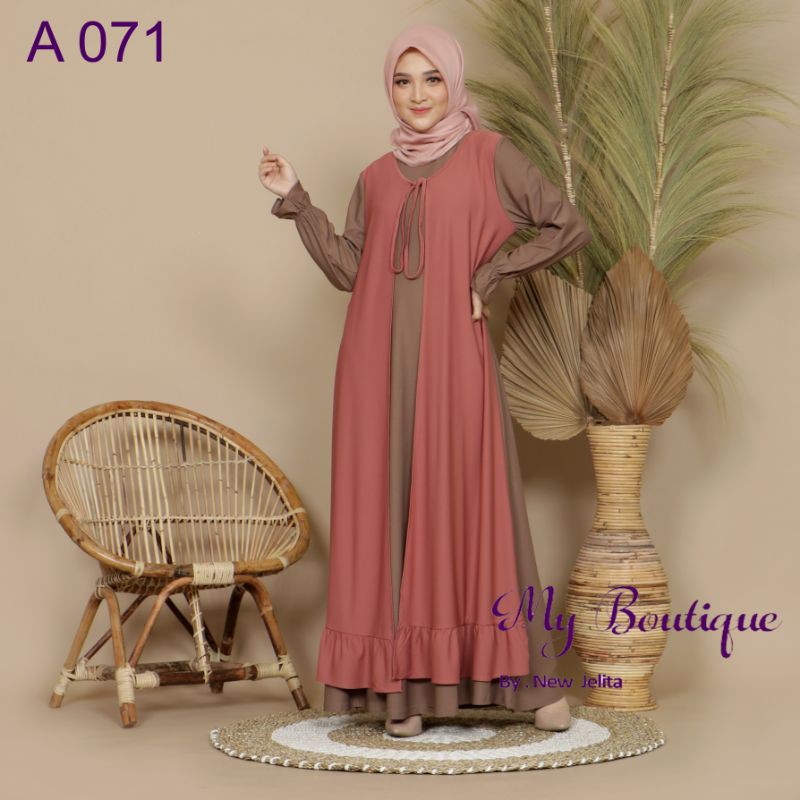 My Boutique Fashion Gamis A071 Stella Crepe Premium Cardigan Tali Pita Dada LD 110 PB 135