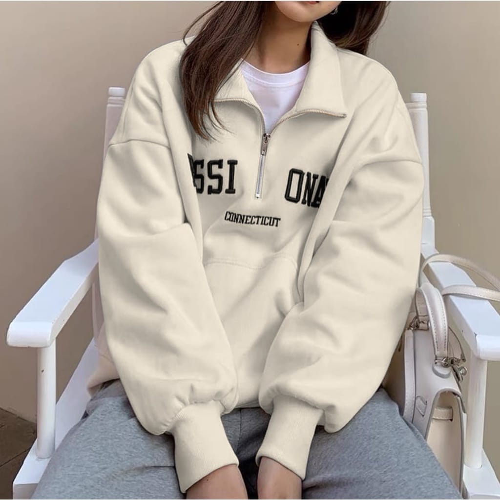 Sweater Wanita | Passionate Collar Ziper Wanita Korean Style Wanita Oversize | Sweatshirt pakaian Wanita Oversize