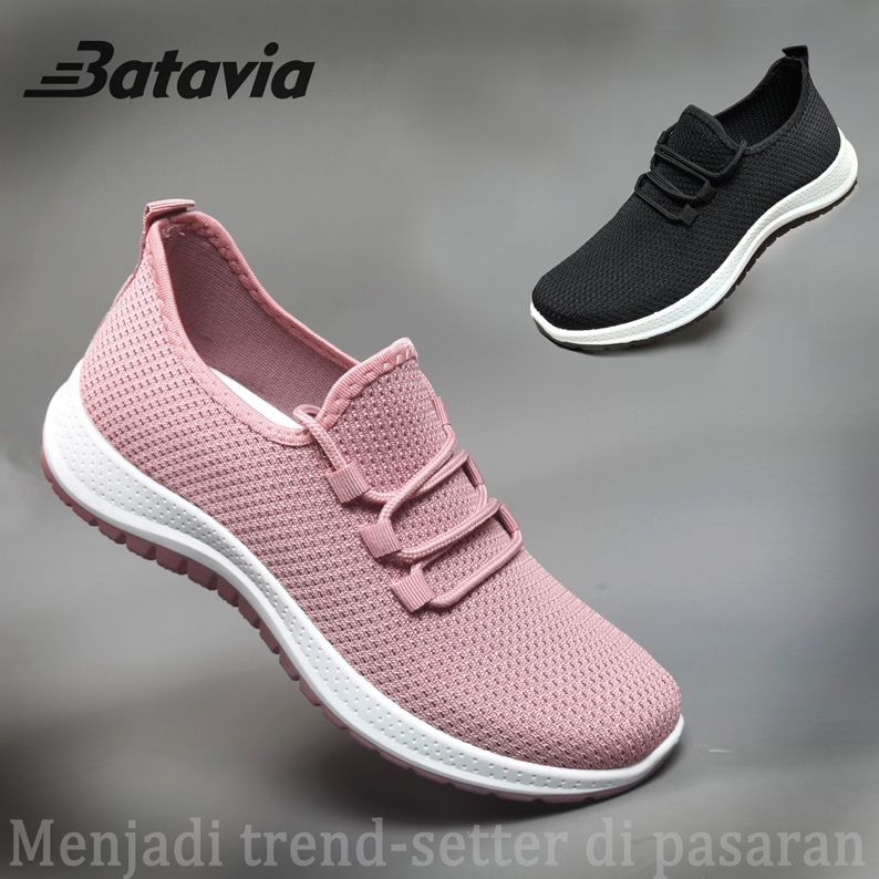 Batavia 2023 Murah Baru Sepatu Wanita Impor Rajutan High-Grade Bernapas Olahraga Bubuk Hitam Abu-abu Sepatu Sekolah Wanita Dewasa sepatu Ibu Sepatu P2