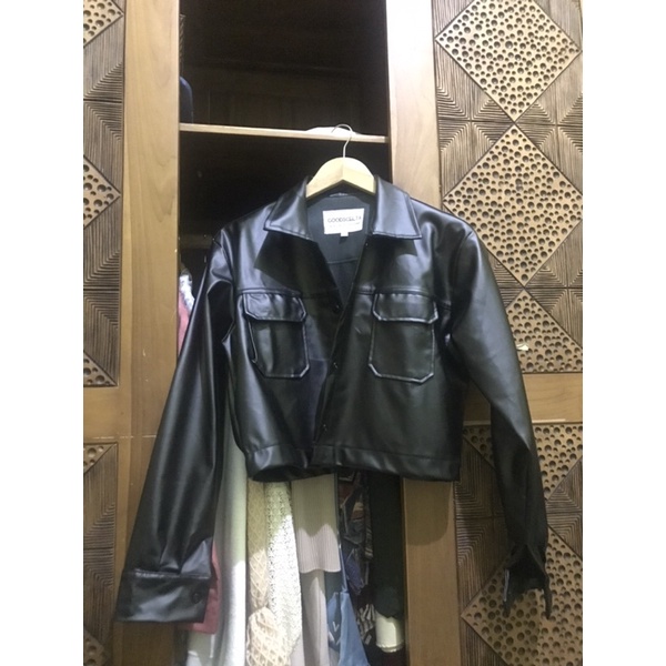 (preloved) crop leather jacket