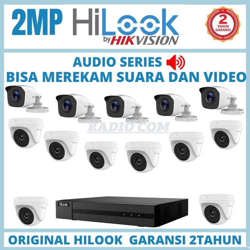 PAKET CCTV HILOOK 16 CHANNEL 13 KAMERA AUDIO SERIES 2 MP BISA MEREKAM SUARA DAN VIDEO