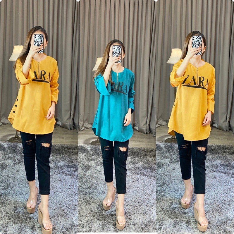 blouse panjang/ atasan panjang ziper zaro