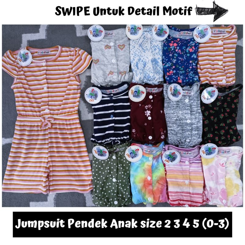 (PILIH MOTIF) JUMPSUIT ANAK BOBOKIDS RUFFLE PENDEK SIZE 2345 (Ecer &amp; Grosir min 6)