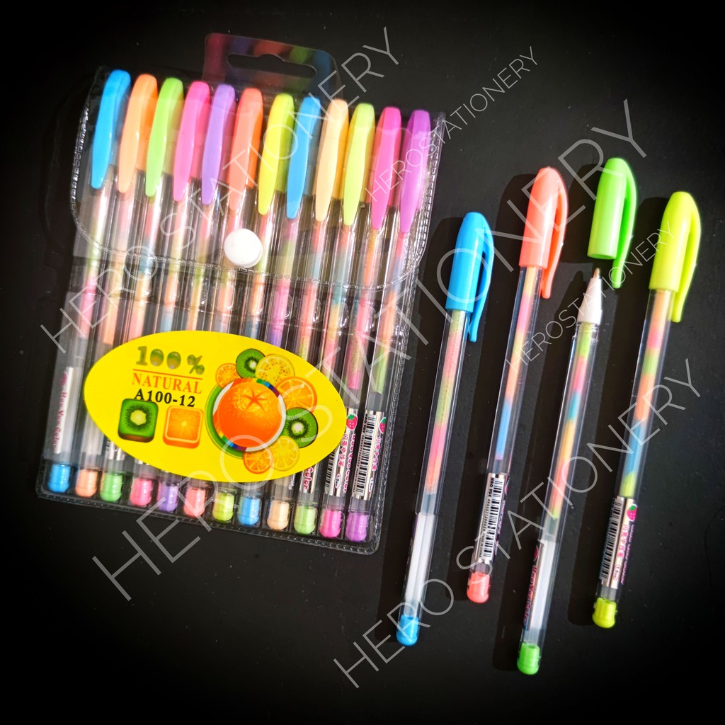 

Set pena gel tinta pelangi hias fruit 12 warna