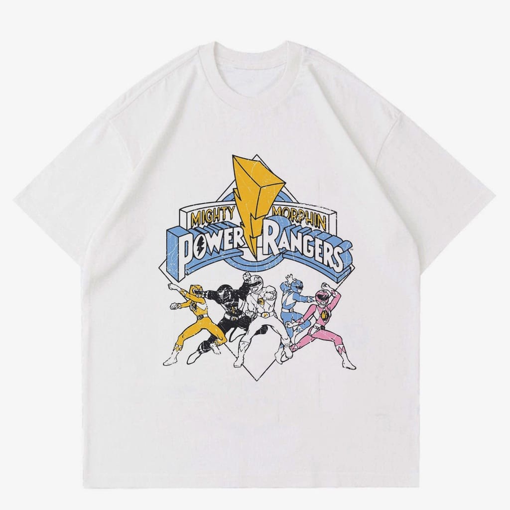 T-SHIRT VINTAGE POWER RANGERS | KAOS 90'S NOSTALGIA POWER RANGERS | BAJU PUTIH OVERSIZE