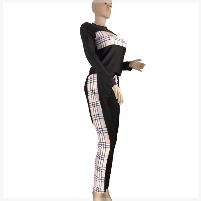New SAUCY ANGELIA Women Sauna Suit Sports Wear For Women GYM 2 Piece Set Plaid Patchwork Tracksuit