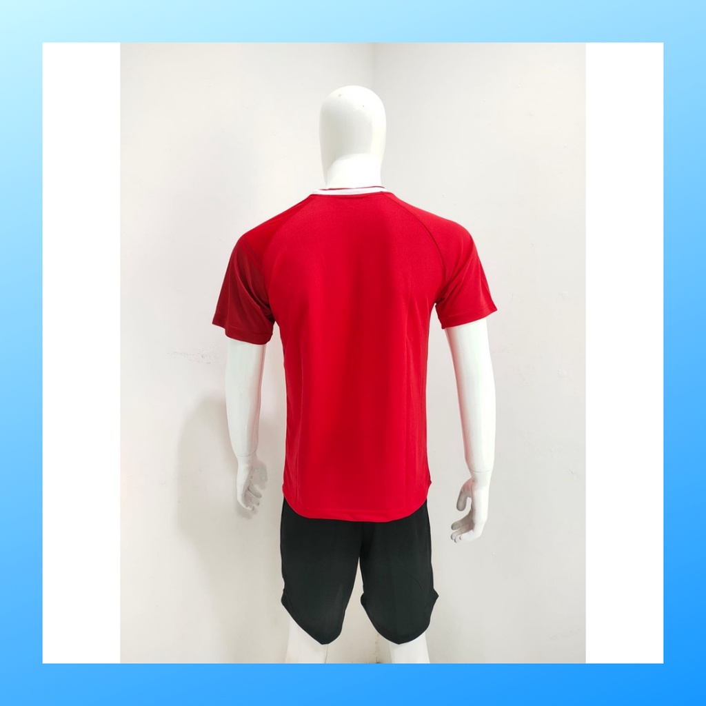 Kaos bulutangkis pria baju badminton dan celana jersey setelan wanita dewasa t-shirt outfit seragam jarsey kostum olahraga pakaian apparel sport jersy bulu tangkis casual jersi sudirman thomas uber cup print suit L157 merah polos