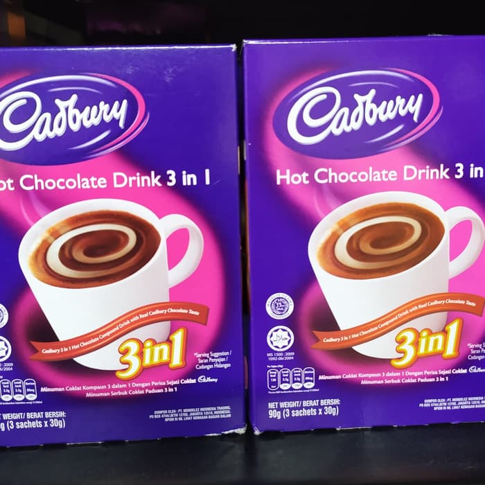 

Cadburry Hot Chocolate Drink 3in1 90g isi 3pcs/30gram