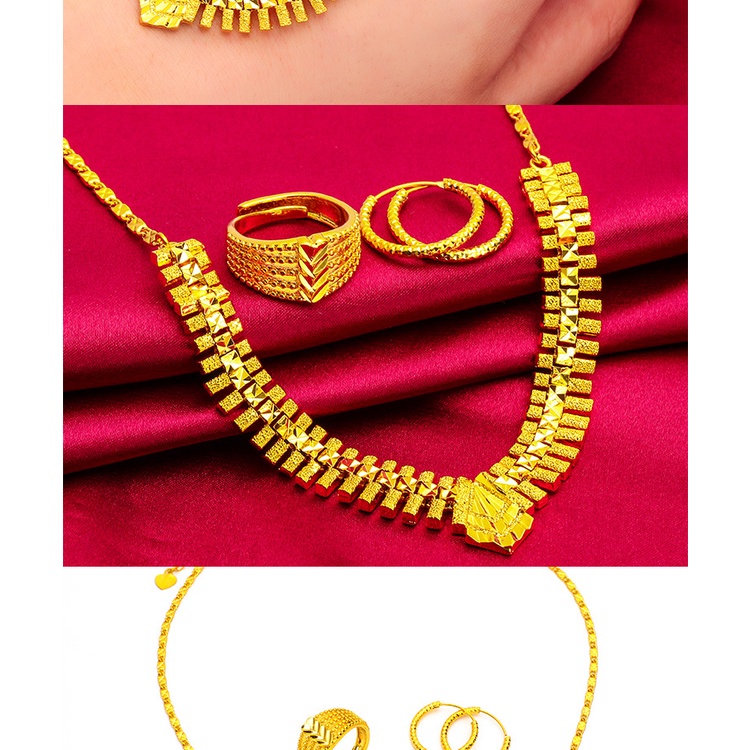 Set Kalung Anting Cincin Desain Hati Ganda Lapis Emas Asli Kadar 375 Untuk Aksesoris Wanita