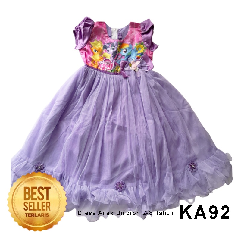 Dress Unicorn Anak 1 Tahun Gaun Anak Perempuan 4 5 Tahun Baju Pesta Ulang Tahun Bahan Satin Premium Tile Tulle KA92