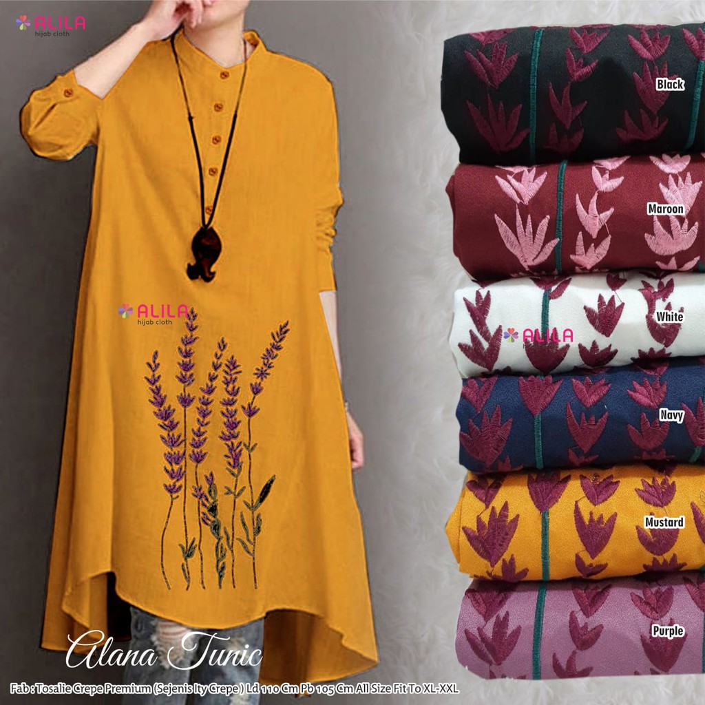 Fashion muslim remaja wanita tunik new model motif bordir asli ALANA tunik by alila original jumbo