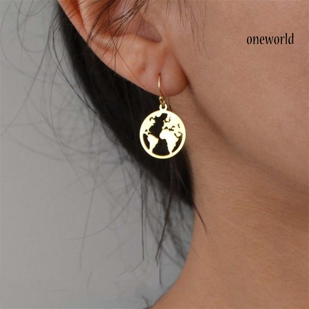 OW# Fashion Women World Map Hollow Earth Dangle Hook Earrings Jewelry Christmas Gift