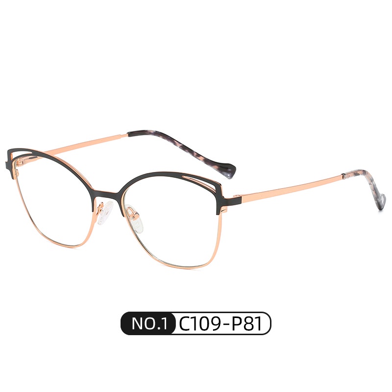 (YUZHU) COD Kacamata Fashion Eropa dan Amerika Cat Eye Anti Cahaya Biru Two Tone Metal Spring Leg Glasses untuk Wanita