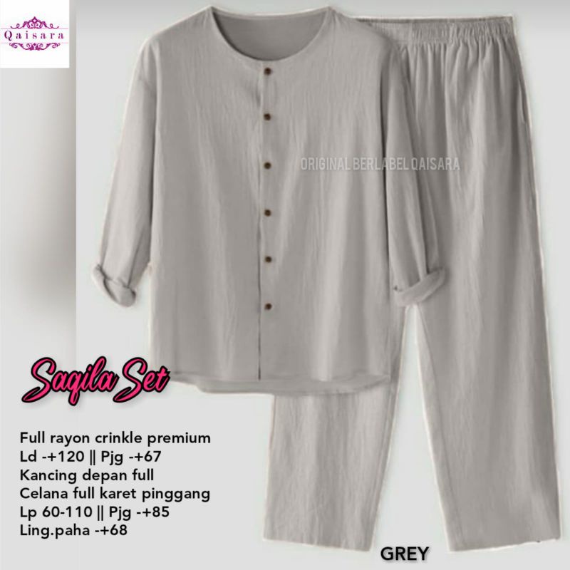 saqila set / setelan wanita / one set polos kekinian / setelan polos simpel bahan rayon crinkle LD 1