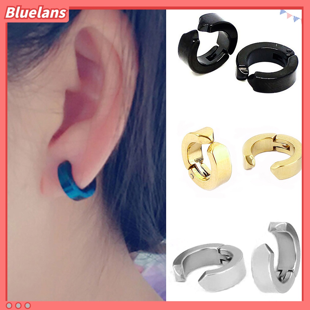 2pcs Anting Klip On Tanpa Tindik Bahan Stainless Steel Gaya Punk Untuk Unisex