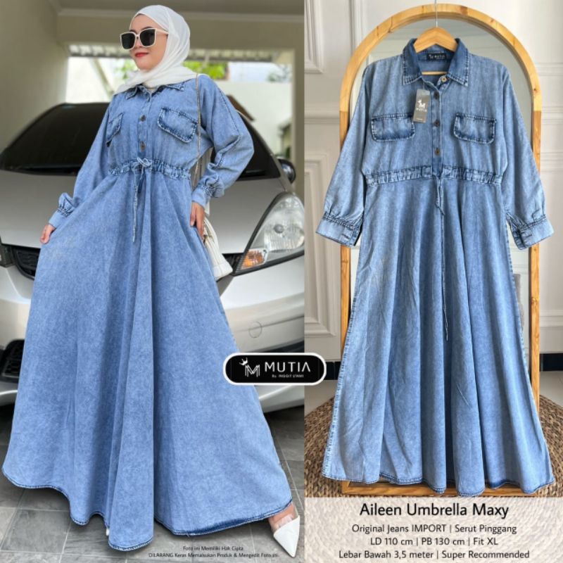 AILEEN UMBRELLA MAXY / DRESS JEANS WANITA MUSLIMAH / Gamis jeans BY MUTIA