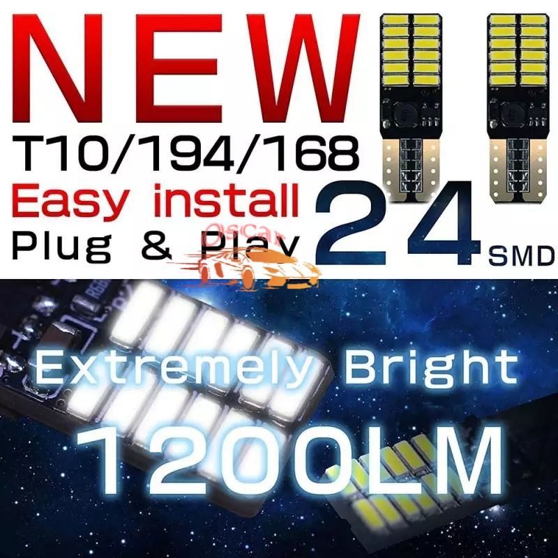Lampu LED T10 194 W5W 24-SMD 4014 Pengganti untuk Dome / Plafon Mobil