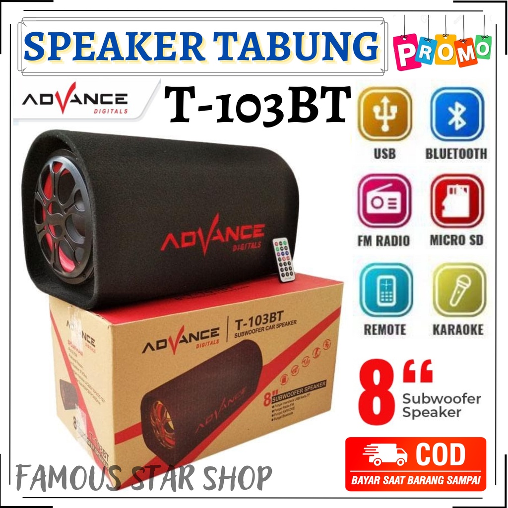 TERBARU~Speaker Bluetooth Aktif Portable Advance T103BT Subwoofer Karaoke Radio Original / Speaker ADVANCE T-103BT 8 inch / speaker advance karpet t103 bt bisa sambung ke aki mobil / Advance 103 | FMS