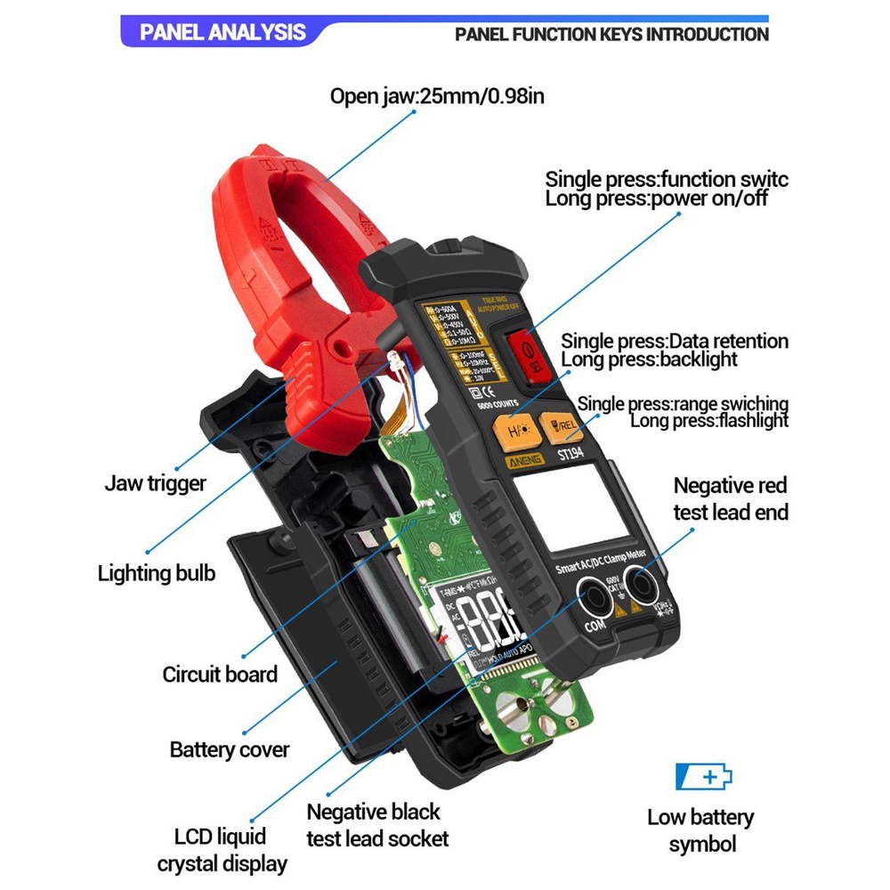 Solighter Digital Clamp Meter ANENG ST194 Voltage Car Tester True RMS Penjepit Arus AC/DC